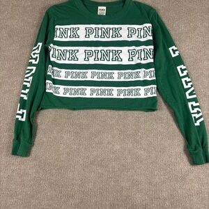 Green PINK Long Sleeve Crop Top 1266